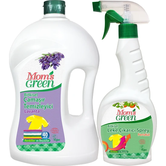 Mom's Green 2'li Set Bitkisel Çamaşır Deterjanı 40 YıkamaLavanta - Bitkisel Leke Çıkarıcı Sprey 750 ml