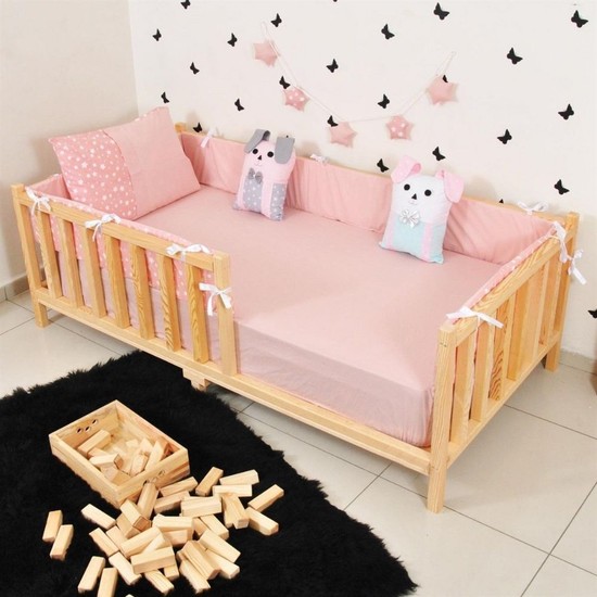 Zerka Concept Montessori Çocuk Yatak Doğal Ahşap Karyola
