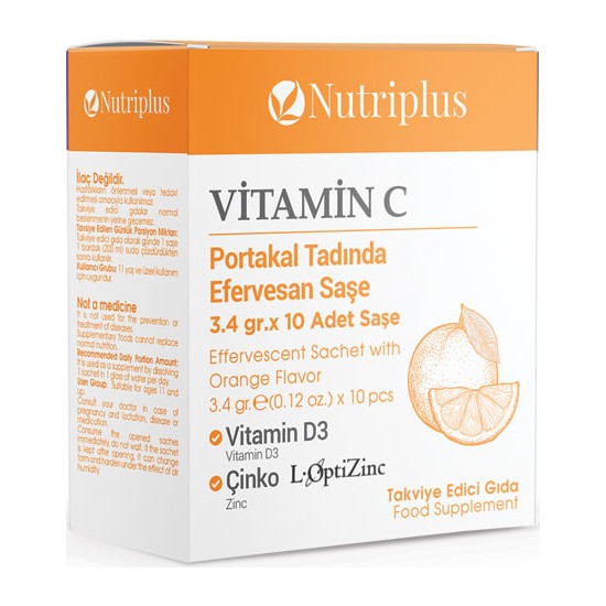 Farmasi Nutriplus Vitamin C Vitamin D3 ve Çinko İçeren Efervesan Takviye Edici Gıda