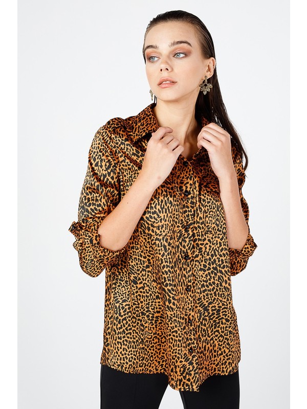 Ekol Kadin Tarcin Kapak Cepli Leopar Desenli Gomlek Fiyati