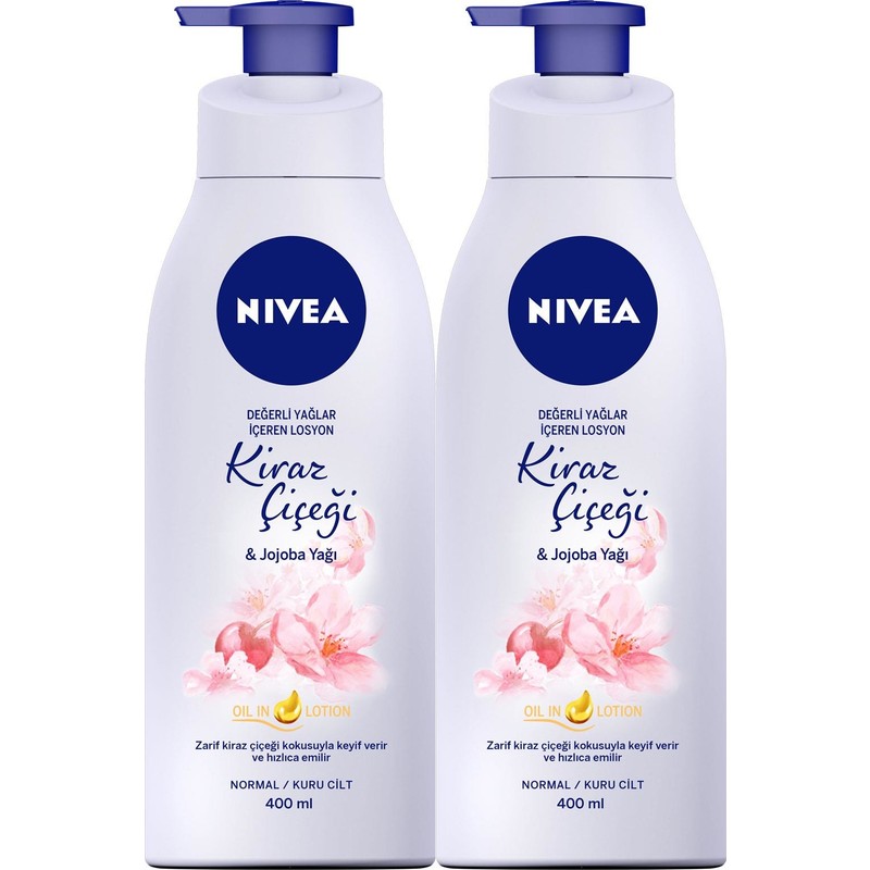 Nivea Değerli Yağlar Içeren Vücut Losyonu Kiraz Çiçeği & Jojoba Yağı Normal / Kuru Ciltler,400 ml x2 Adet