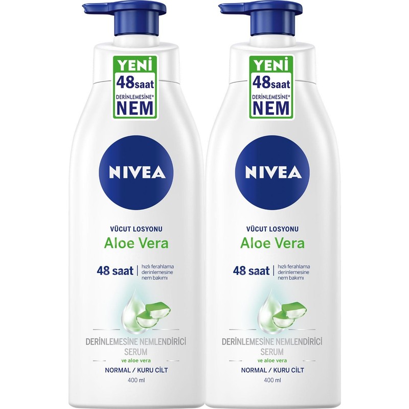 Nivea Aloe Vera Vücut Losyonu, Normal/Kuru Ciltler, Derinlemesine Nemlendirici Serum ,400 ml x2 Adet