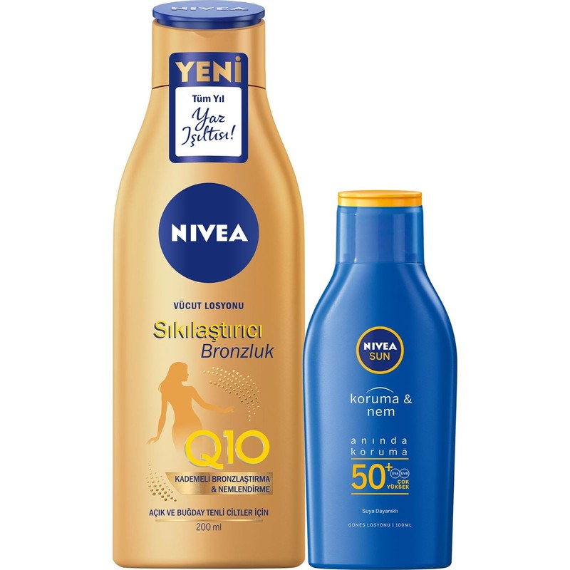Nivea Q10 Sıkılaştırıcı Bronzluk Vücut Losyonu 200 ml + Güneş Losyonu SPF50 100 ml