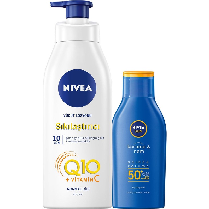 Nivea Q10 Sıkılaştırıcı Vücut Losyonu 400 ml + Güneş Losyonu SPF50 100 ml