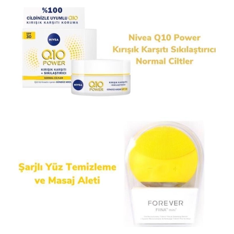 Nivea Nivea Q10 Kırışık Karşıtı Gündüz Bakım Kremi 50Ml + Şarjlı Yüz Temizleme Ve Masaj Aleti