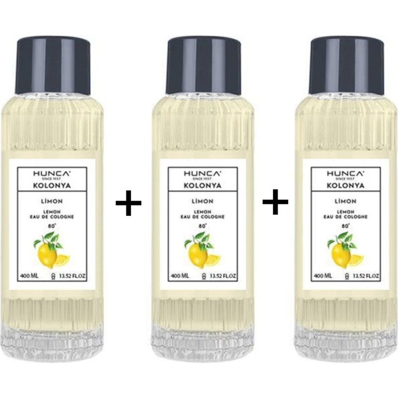 Hunca 80 Derece Limon Kolonyası 400 ml Pet Şişe x 3 Adet