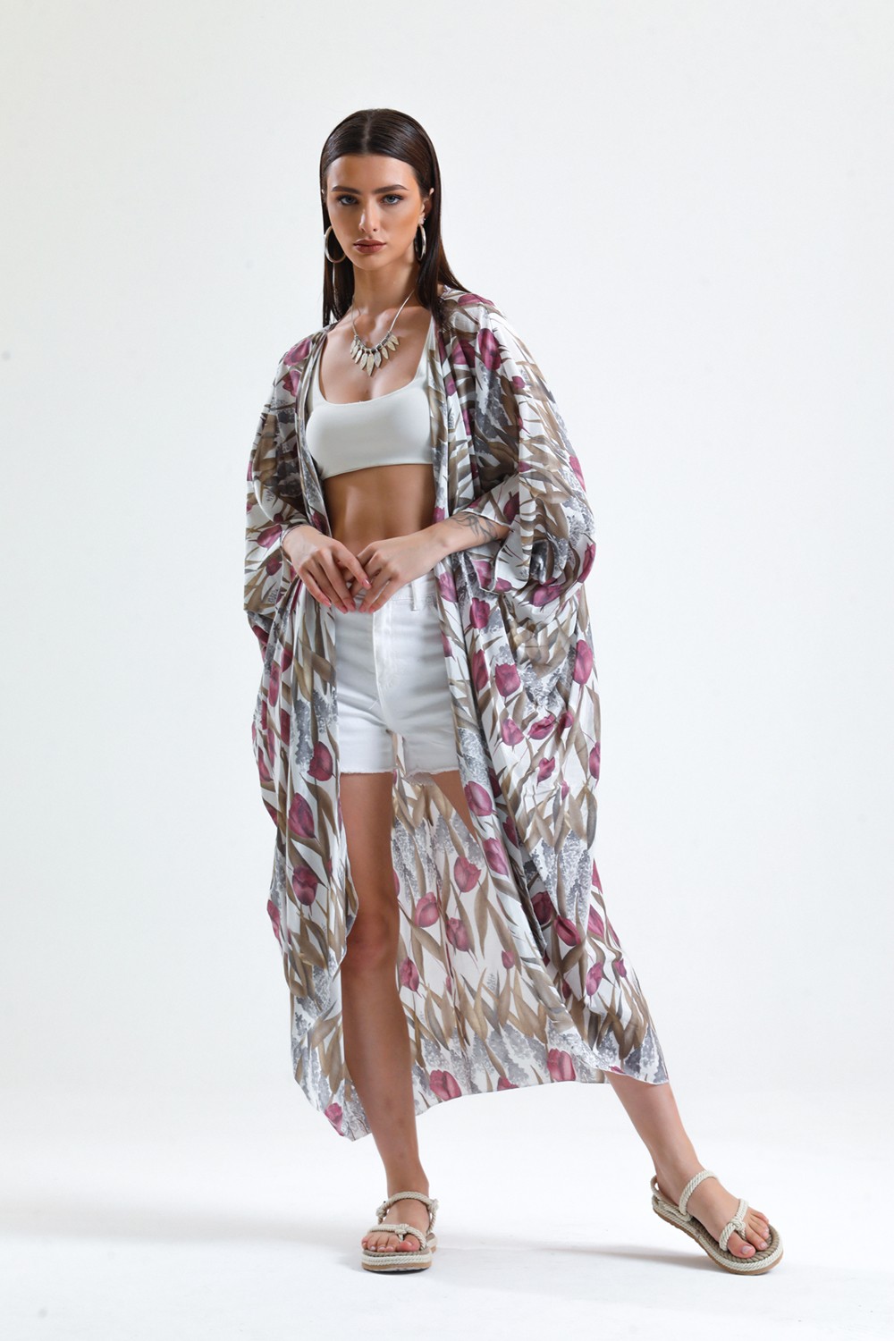 Sense Şifon Plaj Kimono | ELB33597 Lale Des.kahve görsel 7