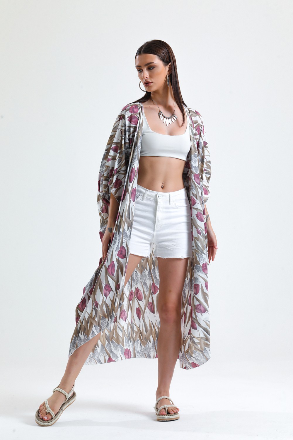 Sense Şifon Plaj Kimono | ELB33597 Lale Des.kahve görsel 8