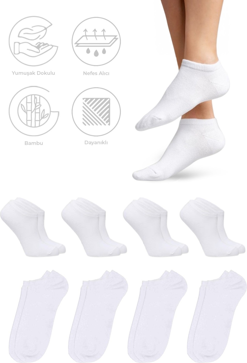 Saysez Bambu Erkek Sneaker Siyah Çorap Dikişsiz Görünmez Bilekte Spor Çorap Premium 4'lü Paket görsel 4