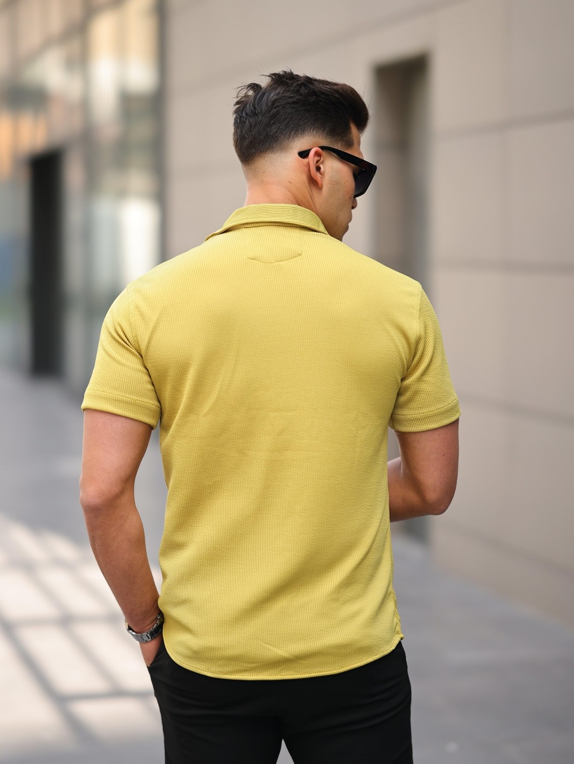 Comstarmoda Erkek Yazlık Likralı Slim Fit Gömlek Yaka Kısa Kollu Gömlek görsel 4