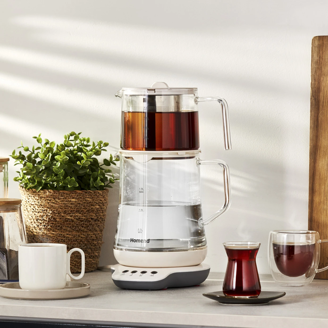 Resim Homend Royaltea 1749H Konuşan Cam Çay Makinesi Beyaz 