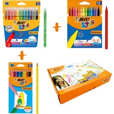 Bic Boyama Seti 12'li Kuru Boya + Keçeli Boya + Mum Pastel Boya