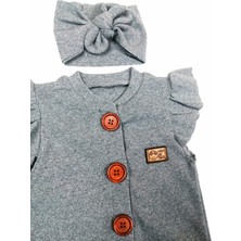 Arya Kids Kız Bebek Ahşap Düğmeli Bandanalı Fitilli Kumaş Yazlık Tulum Gri