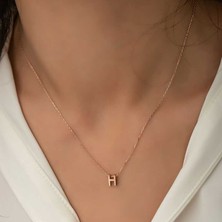 Kaite 925 Ayar Gümüş Rose 3 Boyutlu H Harf Kadın Gümüş Kolye