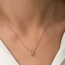 Kaite 925 Ayar Gümüş Rose 3 Boyutlu H Harf Kadın Gümüş Kolye