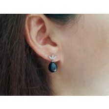 Sirius Pırlanta Markiz Kesim Pırlanta Görünümlü Siyah Inci Küpe 0442E0003