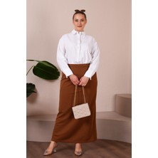 FERACE Kadin Buyuk Beden Ottoman Çelik Astarlı Mevsimlik Kalem Etek Örme Kumaş