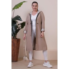 FERACE Kadin Uzun Tesettur Trenckot Vizon Polyester Çizgili Büyük Beden Şıklığı ve Konforu Bir Arada