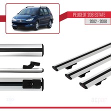 Acpar Peugeot 206 Estate 2002-2008 Arası ile Uyumlu Basıc Model Ara Atkı Tavan Barı Gri 3 Adet