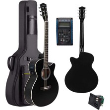 Midex XC-300BK-EQ Profesyonel Siyah Elektro Akustik Gitar 4/4 Yetişkin Üst Segment (Gigbag Çanta Tuner Capo Askı Jak Kablo Pena)