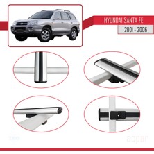 Acpar Hyundai Santa Fe (Sm) 2001-2006 Arası ile Uyumlu Basıc Model Ara Atkı Tavan Barı Gri 3 Adet