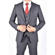 Carutte Crt 249 Ekose Slimfit Takım Elbise/koyu Lacivert/48 Beden - 6 Drop