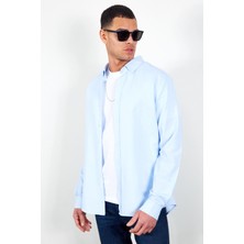 Edition Mavi Erkek Beyaz Kolay Ütülenebilir Standart Fit Normal Kesim Oxford Gömlek