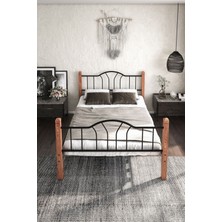 Hier Pasifik Çift Kişilik Ferforje Tarz Ahşap Metal Karyola 140X190