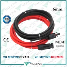 Ege Kablo Mc4 Soketli (20M+20M) 40 Metre 6mm Güneş Paneli Hazır Solar Kablo Siyah Kırmızı