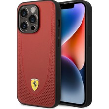 Ferrari iPhone 14 Pro Max Uyumlu Kılıf Ferrari Magsafe Şarj Özellikli Deri Delikli Dikişli Dizayn Kapak