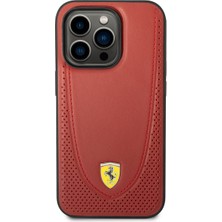 Ferrari iPhone 14 Pro Max Uyumlu Kılıf Ferrari Magsafe Şarj Özellikli Deri Delikli Dikişli Dizayn Kapak