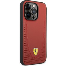 Ferrari iPhone 14 Pro Max Uyumlu Kılıf Ferrari Magsafe Şarj Özellikli Deri Delikli Dikişli Dizayn Kapak