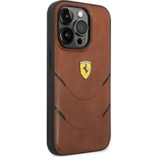 Ferrari iPhone 14 Pro Max Uyumlu Kılıf Ferrari Pu Deri Sıcak Baskı Çizgili Dizayn Kapak