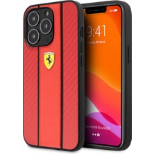 Ferrari iPhone 14 Pro Uyumlu Kılıf Ferrari Pu Deri ve Karbon Dizayn Kapak