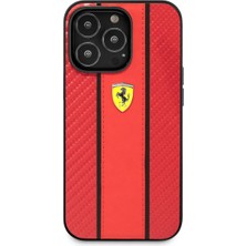 Ferrari iPhone 14 Pro Uyumlu Kılıf Ferrari Pu Deri ve Karbon Dizayn Kapak