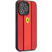 Ferrari iPhone 14 Pro Uyumlu Kılıf Ferrari Pu Deri ve Karbon Dizayn Kapak