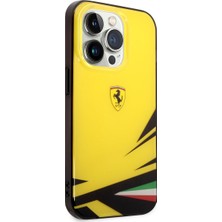 Ferrari iPhone 14 Pro Uyumlu Kılıf Ferrari Sarı Italyan Bayrak Baskılı Dizayn Kapak
