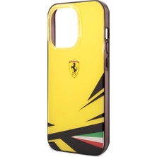 Ferrari iPhone 14 Pro Uyumlu Kılıf Ferrari Sarı Italyan Bayrak Baskılı Dizayn Kapak