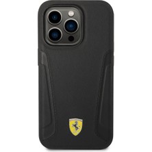 Ferrari iPhone 14 Pro Max Uyumlu Kılıf Ferrari Magsafe Şarj Özellikli Deri Kenarları Damgalı Dizayn Kapak