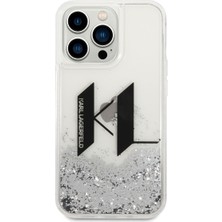 Karl Lagerfeld iPhone 14 Pro Uyumlu Kılıf Sıvılı Simli Dizayn Kapak