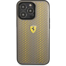 Ferrari iPhone 14 Pro Max Uyumlu Kılıf Ferrari Deri Sarı Noktalı Dizayn Kapak