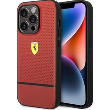 Ferrari iPhone 14 Pro Max Uyumlu Kılıf Ferrari Deri Delikli ve Çizgili Dizayn Kapak