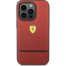 Ferrari iPhone 14 Pro Max Uyumlu Kılıf Ferrari Deri Delikli ve Çizgili Dizayn Kapak