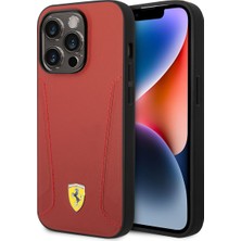 Ferrari iPhone 14 Pro Max Uyumlu Kılıf Ferrari Magsafe Şarj Özellikli Deri Kenarları Damgalı Dizayn Kapak