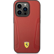 Ferrari iPhone 14 Pro Max Uyumlu Kılıf Ferrari Magsafe Şarj Özellikli Deri Kenarları Damgalı Dizayn Kapak