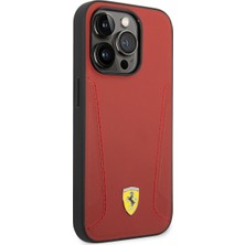 Ferrari iPhone 14 Pro Max Uyumlu Kılıf Ferrari Magsafe Şarj Özellikli Deri Kenarları Damgalı Dizayn Kapak