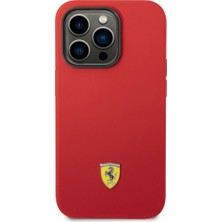 Ferrari iPhone 14 Pro Max Uyumlu Kılıf Ferrari Magsafe Şarj Özellikli Silikon Metal Logo Dizayn Kapak