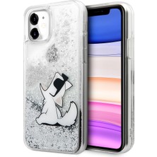 Karl Lagerfeld iPhone 11 Uyumlu Kılıf Sıvılı Simli Choupette Fun Dizayn Kapak