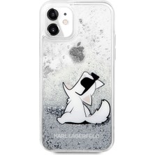 Karl Lagerfeld iPhone 11 Uyumlu Kılıf Sıvılı Simli Choupette Fun Dizayn Kapak