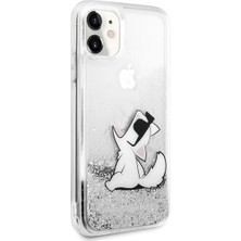 Karl Lagerfeld iPhone 11 Uyumlu Kılıf Sıvılı Simli Choupette Fun Dizayn Kapak